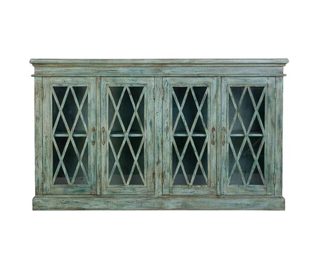 Aparador de madera y cristal con 4 puertas Azul