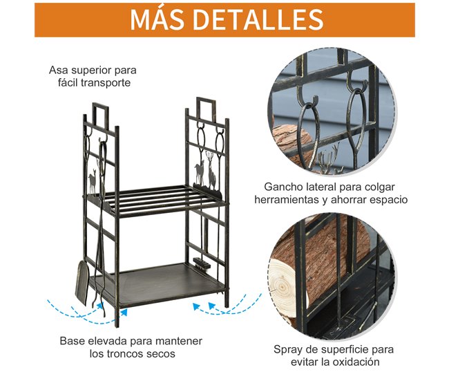 Soporte para Leña Metal Outsunny, hogar - climatización Negro