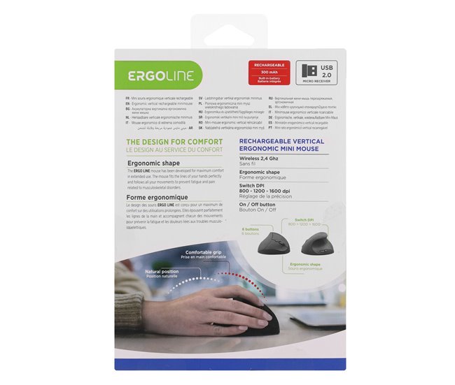 Ratón Ergonómico Óptico Ergo Line Negro