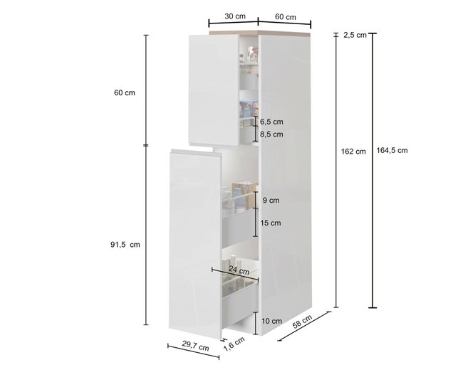 Cozinha com despensa com efeito madeira 30 Blanco