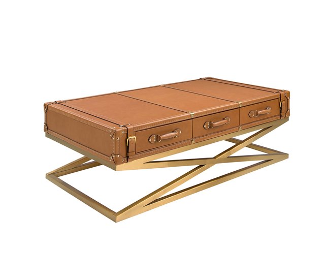 Mesa centro rectangular piel y acero 2149 Camel