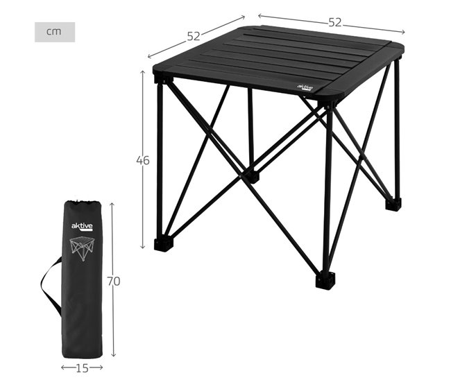 Aktive Mesa plegable camping antivuelco y desmontable c/bolsa Negro