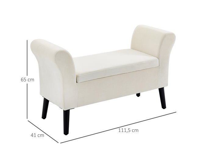 Banco de Cama Poliéster, Espuma, Madera de Caucho HOMCOM Crudo