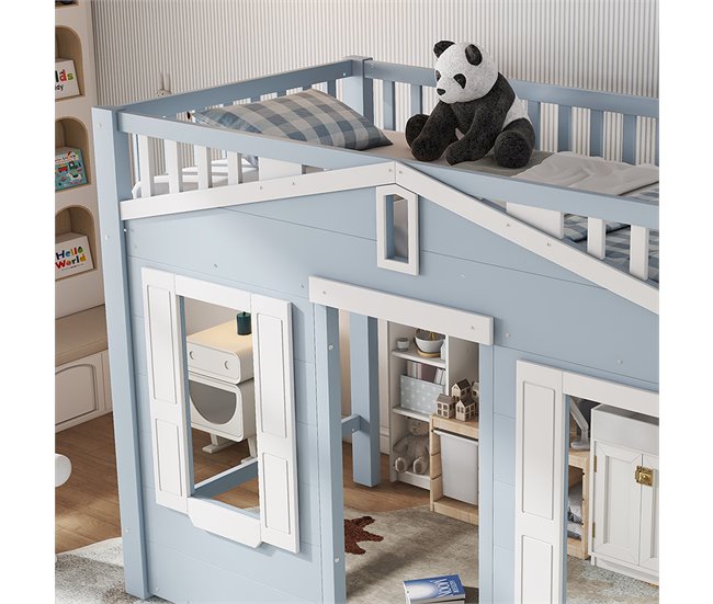 Cama alta de madera de pino Azul