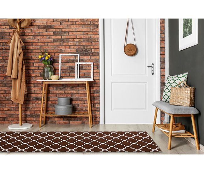 Alfombra de pasillo con refuerzo de goma  Enrejado Trébol marroq 90x300 Marron