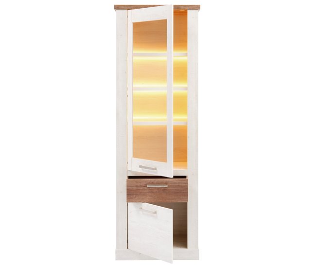 Vitrina alta 2 puertas y un cajón VERONA Blanco/ Madera