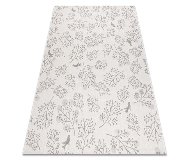 Alfombra de cuerda sisal FLAT Hojas Pájaros 160x230 Blanco/ Gris