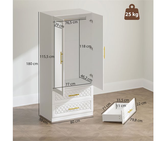 Armario Ropero MDF, Vidrio HOMCOM, hogar - muebles de dormitorio Blanco