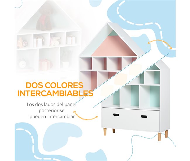 Estantería de Madera Infantil MDF y Madera de Pino HOMCOM Blanco