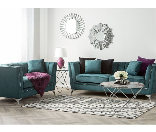 Beliani Sofá de 2 plazas Terciopelo GAULA Azul/ Verde