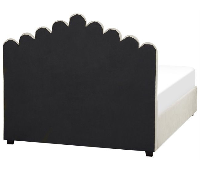 Beliani Cama con almacenaje Terciopelo VINCENNES 147x214 Blanco/ Beige