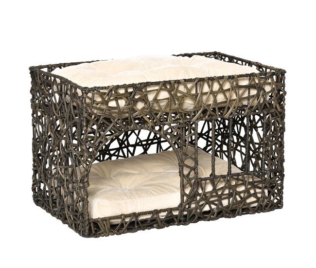 Cesta de Ratán para Gatos Metal, Ratán PE y Algodón PP PawHut Marron