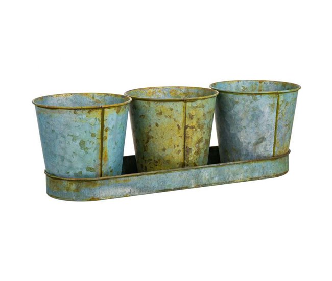 3 Cubos de metal y Bandeja Verde