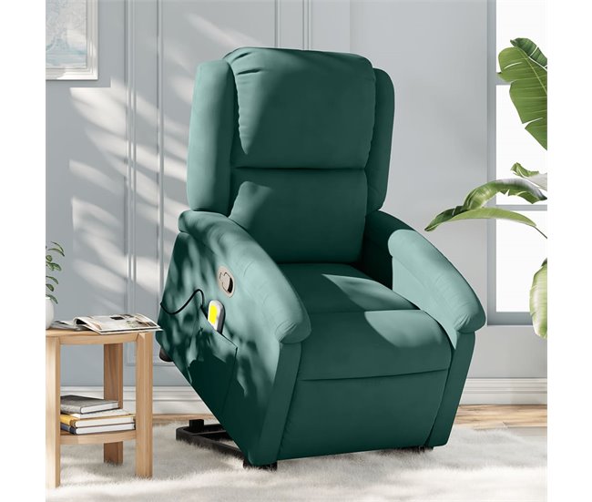Sillón Reclinable De Masaje Elevable Verde Oscuro