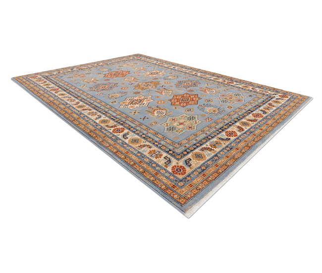 Alfombra KESHAN franjas Marco oriental 7683/53544 250x340 Azul