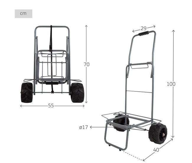 Aktive Carro playa plegable c/ruedas grandes y cuerda de sujeción Gris