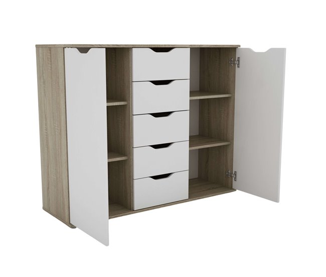 Aparador 2 Puertas 5 Cajones Parc Roble Sonoma Multicolor