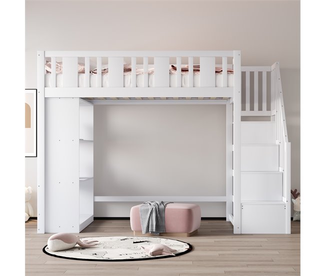 Cama alta para niños 95x253 Blanco