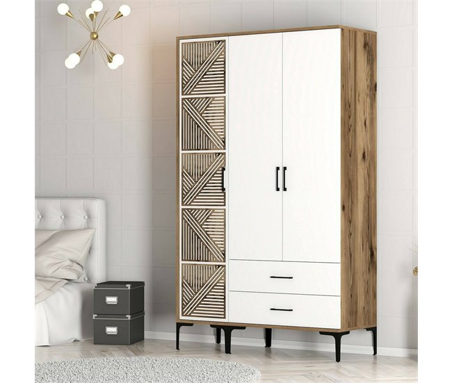 Armário de 3 portas com efeito madeira 120 Blanco/ Madera