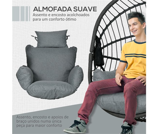 Silla Colgante Huevo Acero, Poliéster Outsunny Gris
