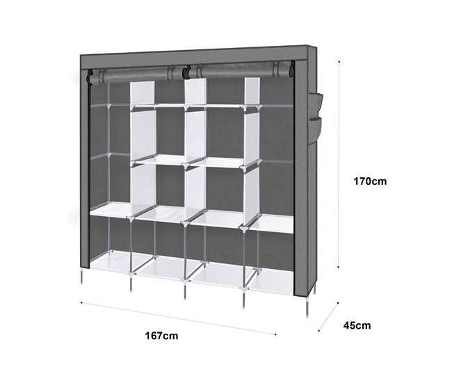 Armario Vestidor Tela Con Puertas Cremallera Nyana Home 167 Gris