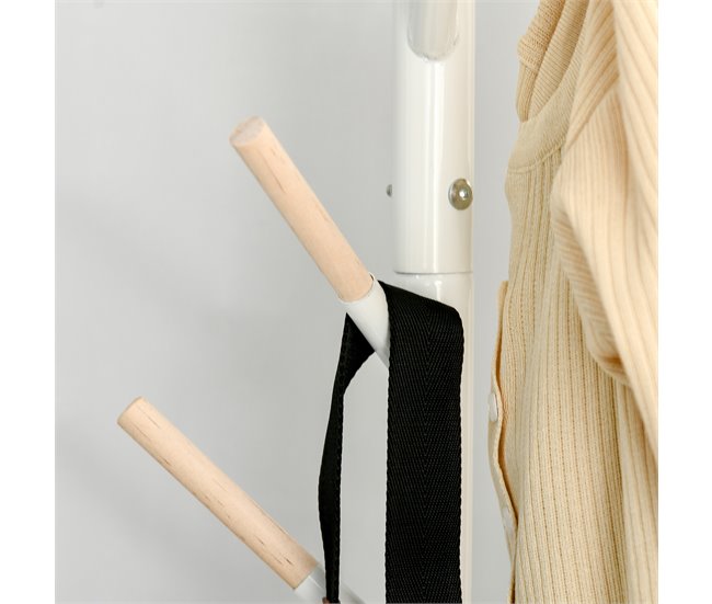 Perchero de Pie Metal, Madera Maciza HOMCOM Blanco