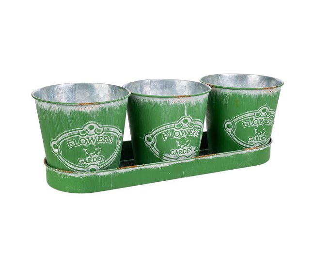 3 Cubos de metal y Bandeja Verde