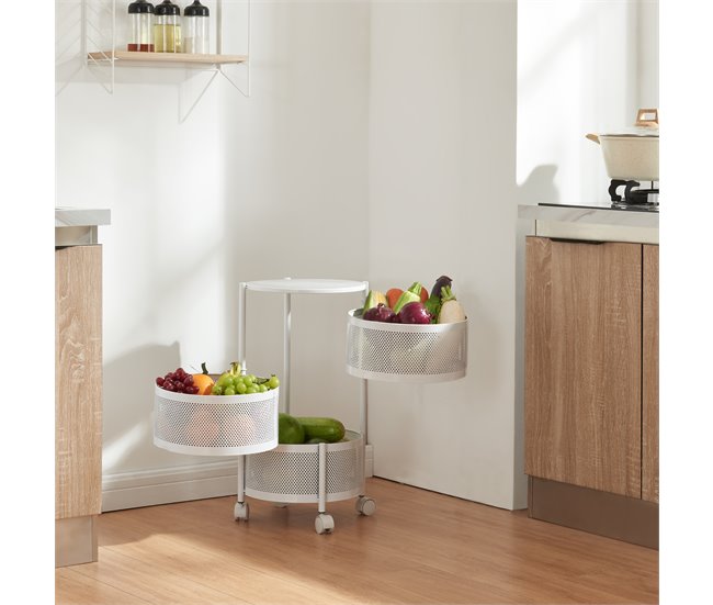 [en.casa] Carrito de cocina Steigen con 3 cestas redondas acero 33 Blanco