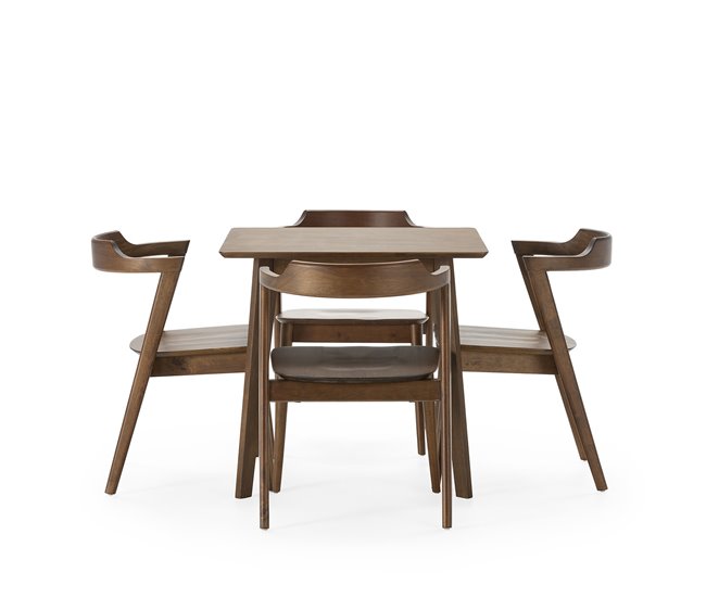 Juego de mesa y 4 sillas de comedor Venus 80x80 Nogal