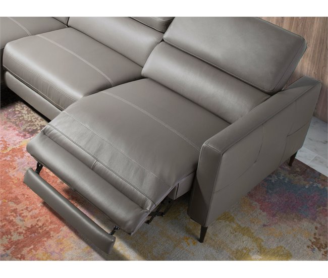 ANGEL CERDA Sofá chaise longue en piel con relax Gris Oscuro