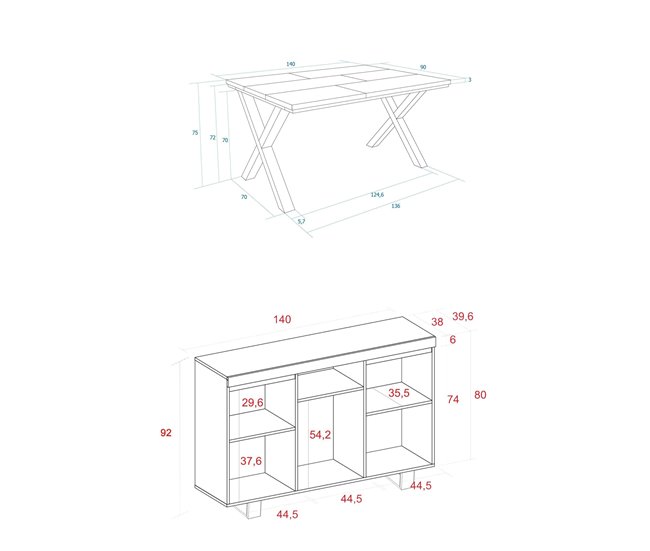 Conjunto Muebles de Salón, Mesa, Aparador Roble
