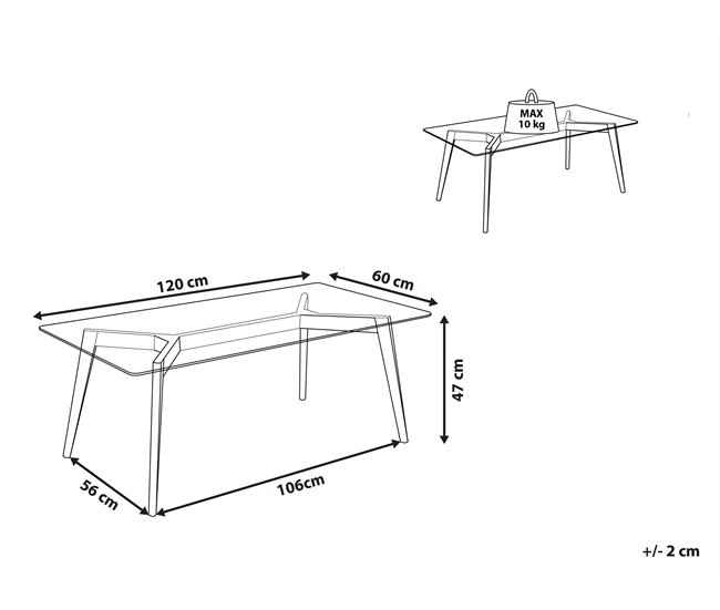 Beliani Mesa de centro HUDSON 60x120 Transparente