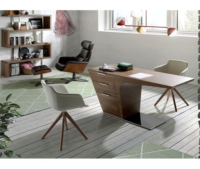 ANGEL CERDA Escritorio nogal y base acero cromado Nogal