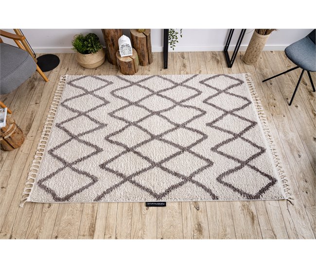 Alfombra BERBER BENI Franjas Bereber Marroquí Shaggy 160x220 Crema