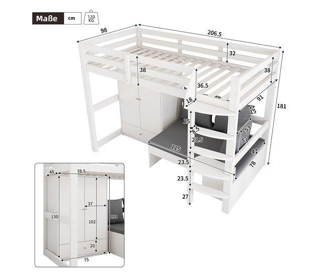 Cama alta para niños Blanco