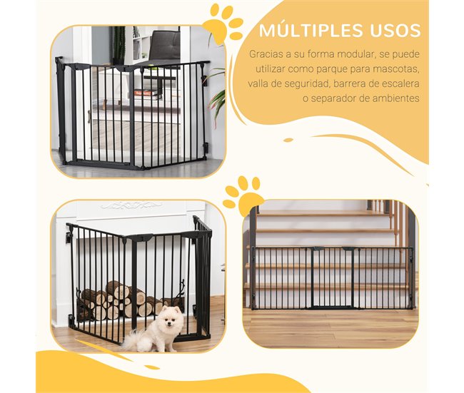 Barrera de Seguridad Metal y Plástico PawHut Negro