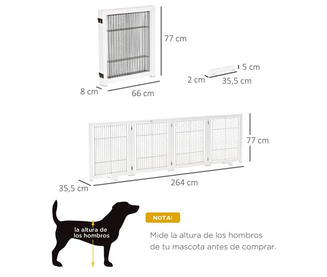 Barrera de Seguridad para Perros Madera de Pino y Acero PawHut Blanco