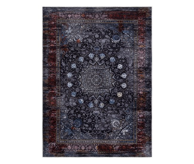 Alfombra lavable MIRO 51600.810 Rosetón marco 120x170 Azul Marino