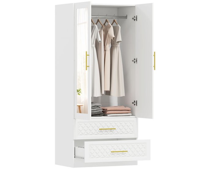 Armario Ropero MDF, Vidrio HOMCOM, hogar - muebles de dormitorio Blanco