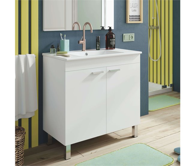 Mueble Baño Atea con Patas Armario 2 Puertas 80 Blanco