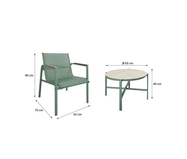 Acomoda Textil – Conjunto Jardín de 2 Sillones + Mesa Verde
