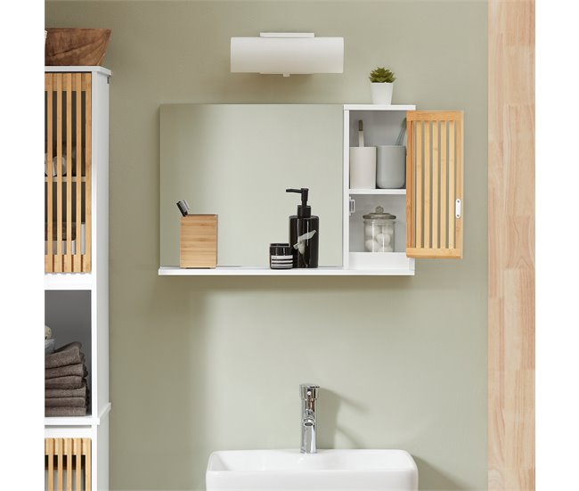 Armario de Pared con Espejo con Puerta BZR128-W SoBuy Blanco