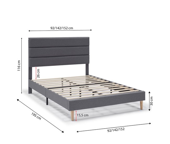 Estructura de Cama tapizada Aroma 150x190 Gris Oscuro