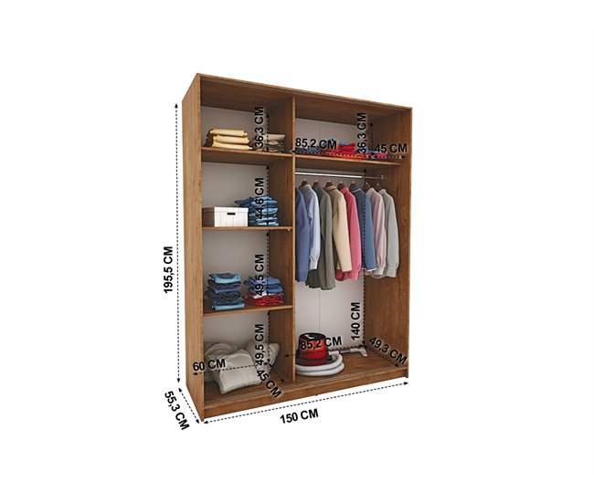 Armario ELEGANZA puertas correderas con espejo 150x195cm Nogal
