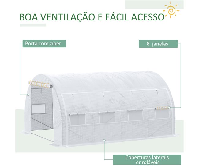 Invernadero de Túnel PE, Acero Galvanizado Outsunny Blanco