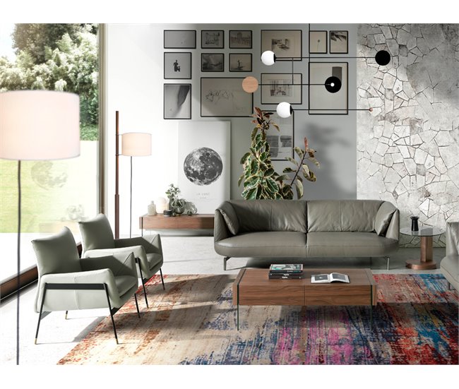 Mesa rincón redonda cristal templado y nogal Transparente