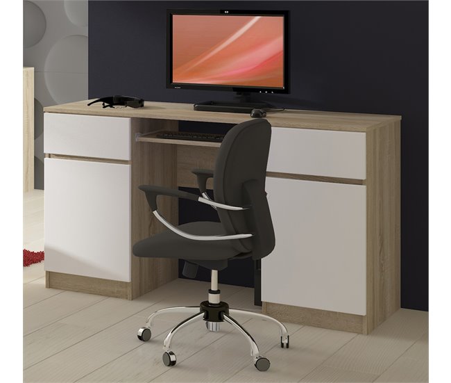 Escritorio A5 AKORD 2 cajones 5 estantes color Roble Sonoma 135x50 Blanco/ Madera