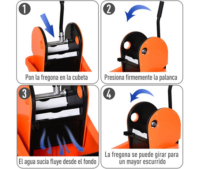 Cubo para Fregona Plástico PP, Metal HOMCOM Naranja