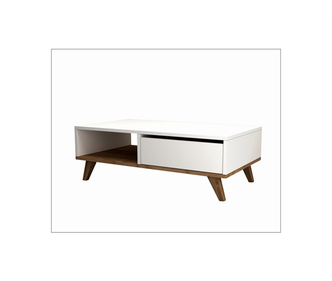 Mesa de centro GLIN color blanco y nogal Blanco