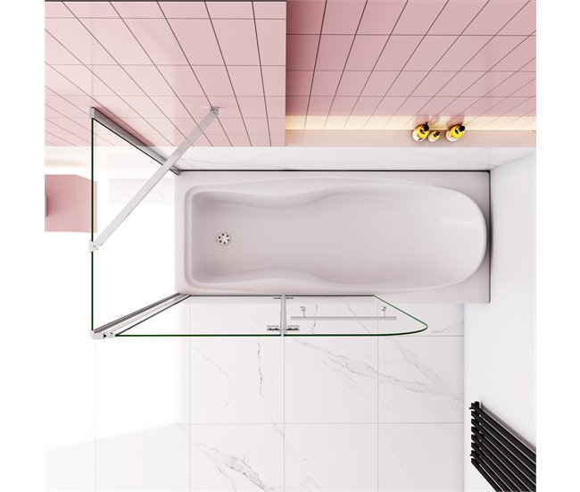 Mampara de Bañera Plegable, 2 Hojas y Panel Fijo,Vidrio Templado Antical con un Toallero 